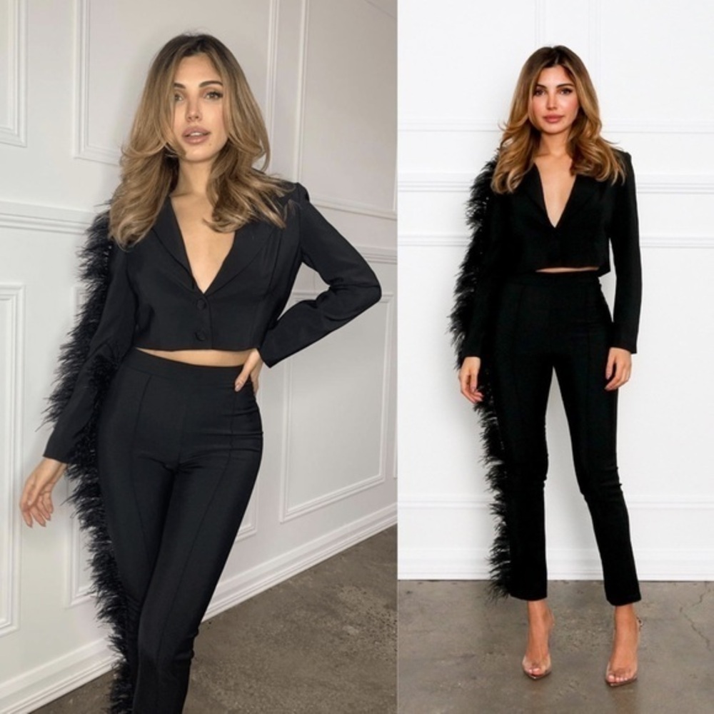 Ivory & Chain Scorpio Feather Pant + Blazer Set